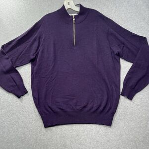 Peter Millar Crown Soft Mock Neck 1/4 Zip Merino Wool Silk Purple Sweater XL